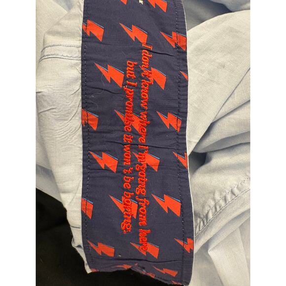 SEC 119 David Bowie Blue Casual Button Up Mens XL Embroidered Cuff Lightening - Picture 13 of 14